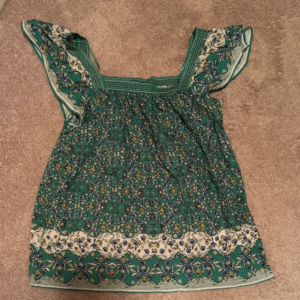 Max Studio Green Cap Sleeve Ruffled Tunic